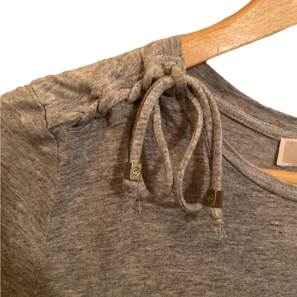 Michael Kors Solid Lace Up Short Sleeve Gray Shirt Size Small